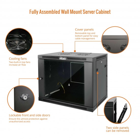 9U 450mm  Depth Professional  Wall-Mount Cabinet, Glass Door  Fully Welded