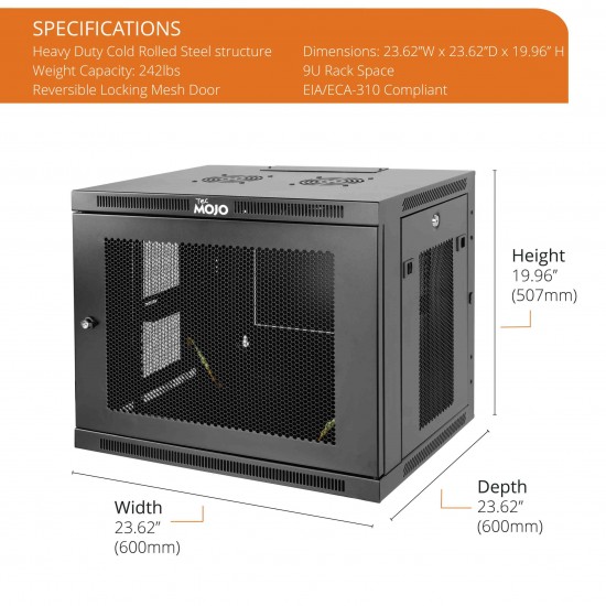 9U 600mm  Depth Professional  Wall-Mount Cabinet, Mesh Door  Fully Welded