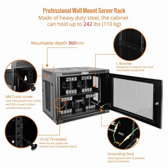 9U 600mm  Depth Professional  Wall-Mount Cabinet, Mesh Door  Fully Welded