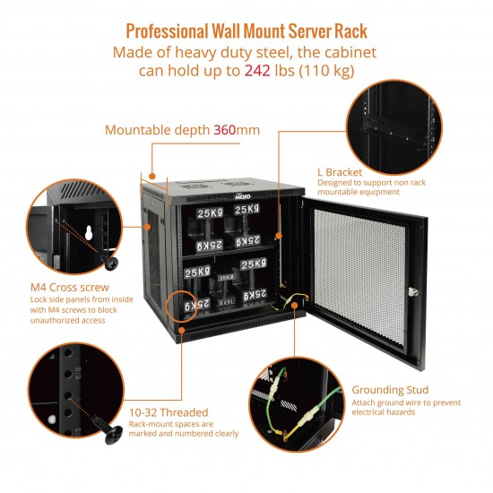 Tecmojo 12U 17.7" Depth Professional Wall Mount Cabinet for 19" Equipment, Mesh Door