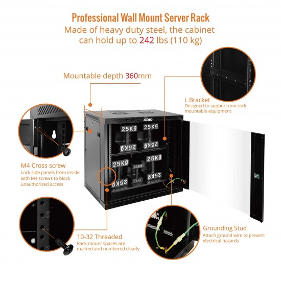 12U 600mm  Depth Professional  Wall-Mount Cabinet, Glass Door  Fully Welded