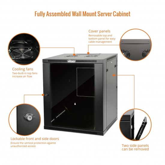 15U 450mm  Depth Professional  Wall-Mount Cabinet, Glass Door  Fully Welded