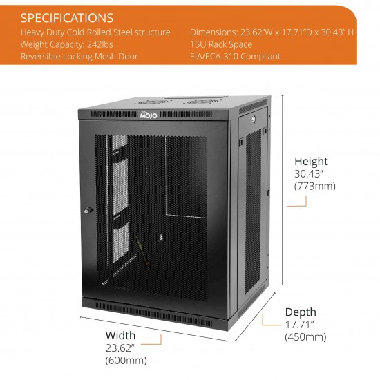 15U 450mm  Depth Professional  Wall-Mount Cabinet, Mesh Door  Fully Welded