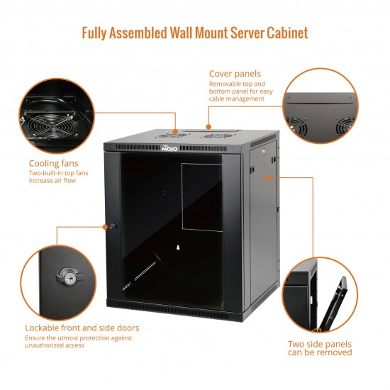 15U 600mm  Depth Professional  Wall-Mount Cabinet, Glass Door  Fully Welded