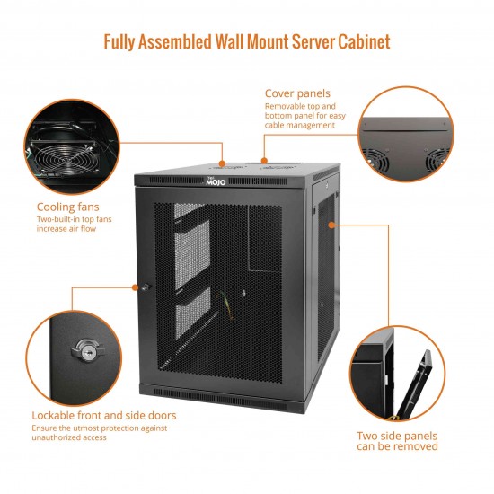 Tecmojo 15U 23.6" Depth Professional Wall Mount Cabinet for 19" Equipment, Mesh Door