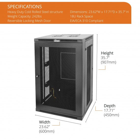 18U 450mm  Depth Professional  Wall-Mount Cabinet, Mesh Door  Fully Welded