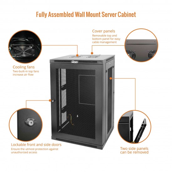 Tecmojo 18U 17.7" Depth Professional Wall Mount Cabinet for 19" Equipment, Mesh Door