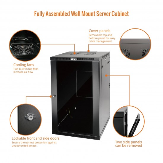 18U 600mm  Depth Professional  Wall-Mount Cabinet, Glass Door  Fully Welded