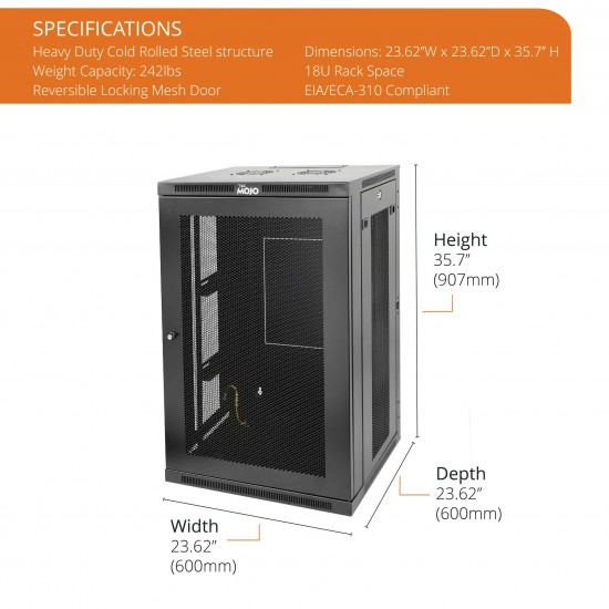 18U 600mm  Depth Professional  Wall-Mount Cabinet, Mesh Door  Fully Welded