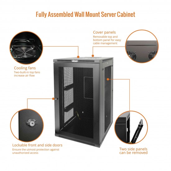 22U 600mm  Depth Professional  Wall-Mount Cabinet, Mesh Door  Fully Welded