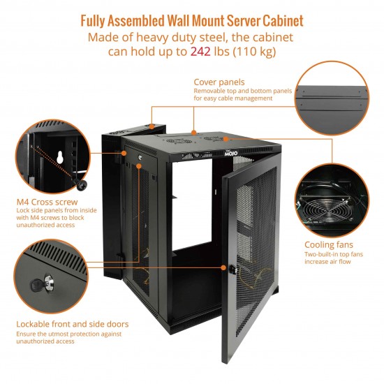 15U  550mm Depth Professional Wall-Mount Cabinet, Hinged Back Perforated(Swing out Series)