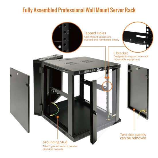 12U  550mm Depth Professional Wall-Mount Cabinet, Hinged Back Glass(Swing out Series)