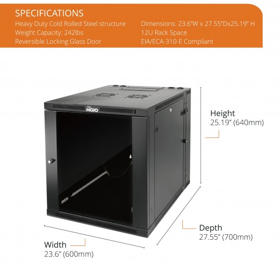 Fully Welded Server Cabinet, 12U Wall Mount Rack, 27.6inch Depth ...