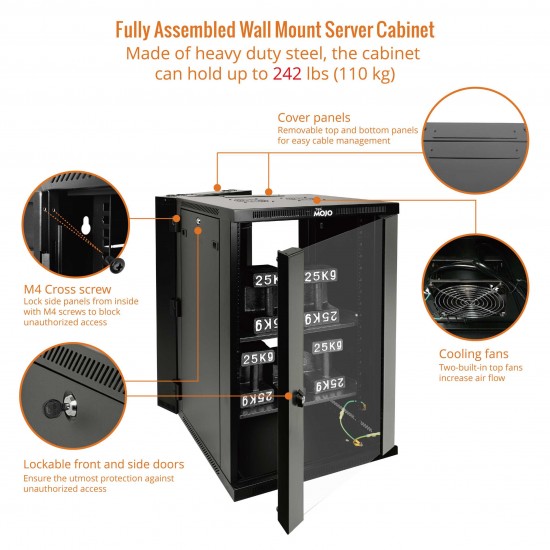 18U  550mm Depth Professional Wall-Mount Cabinet, Hinged Back Glass(Swing out Series)