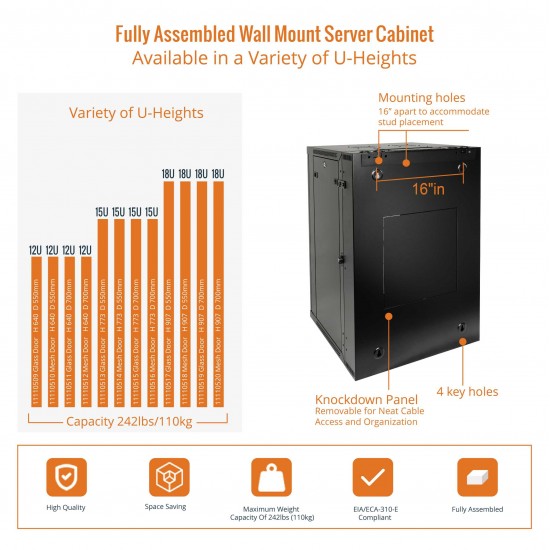 18U  550mm Depth Professional Wall-Mount Cabinet, Hinged Back Glass(Swing out Series)