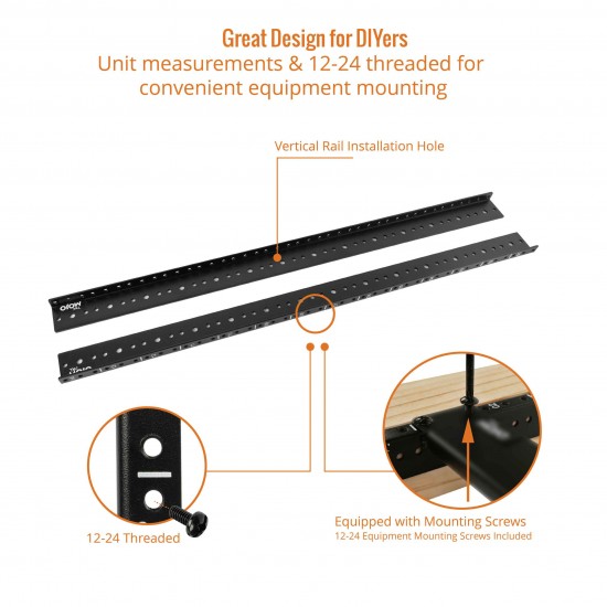 14U Tapped Vertical Rack Rail Pair Kit