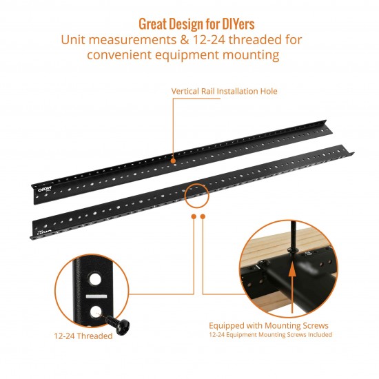 16U Tapped Vertical Rack Rail Pair Kit