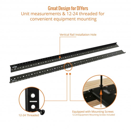 18U Tapped Vertical Rack Rail Pair Kit