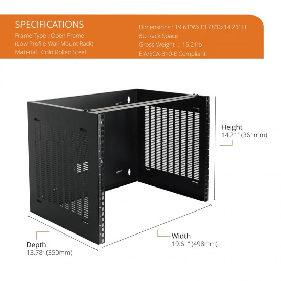 Tecmojo 8U Wall Mount Network Rack - 14 in Deep 