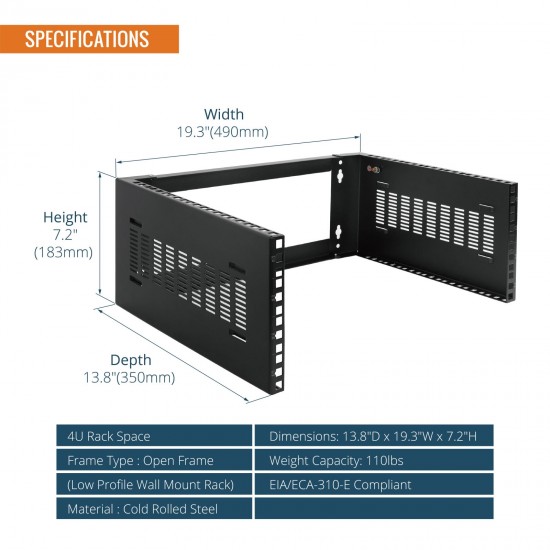 Tecmojo 4U Wall Mount Network Rack - 14 in Deep 