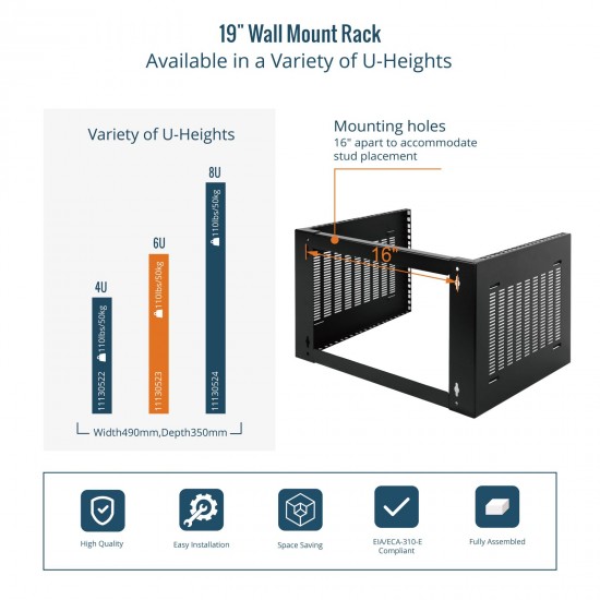 Tecmojo 6U Wall Mount Network Rack - 14 in Deep 