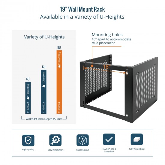 Tecmojo 8U Wall Mount Network Rack - 14 in Deep 