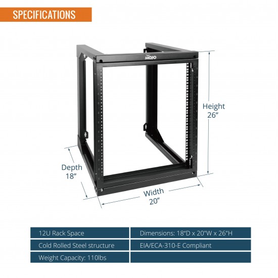 12U 18'' Depth Wall Rack-Swing Gate 