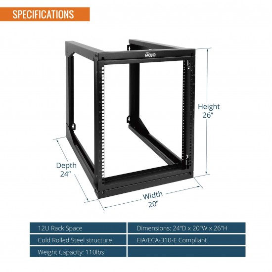 12U 24'' Depth Wall Rack-Swing Gate 