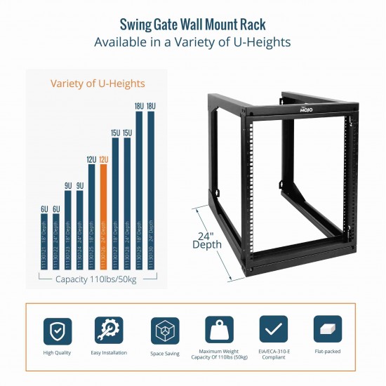 Tecmojo 12U 24'' Depth Wall Rack-Swing Gate 