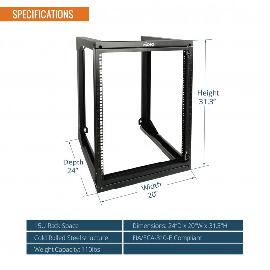 Tecmojo 15U 24'' Depth Wall Rack-Swing Gate 