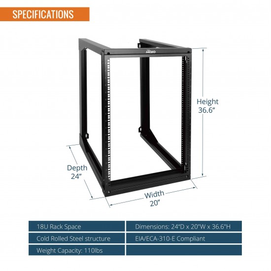 Tecmojo 18U 24'' Depth Wall Rack-Swing Gate 