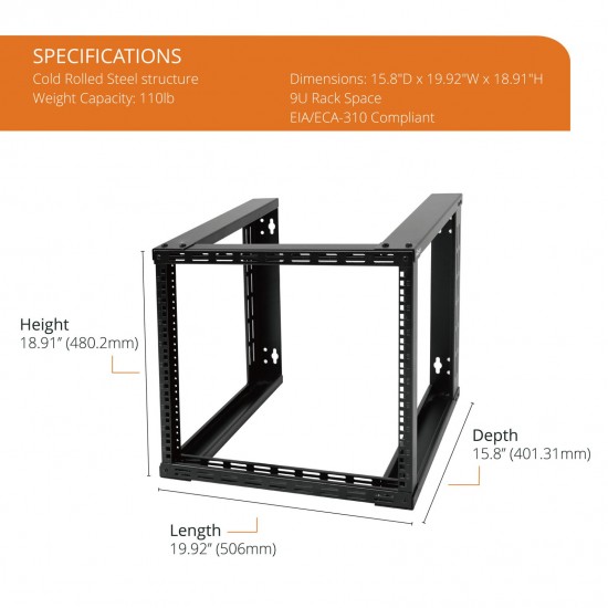 9U 15.80" Depth Wall Rack