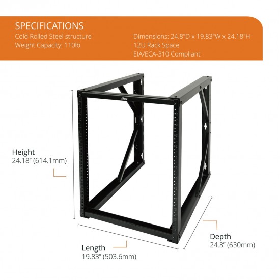 12U 24.81" Depth Wall Rack