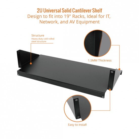 Tecmojo 2U 20" Solid Center Mounted Catilever Shelf 