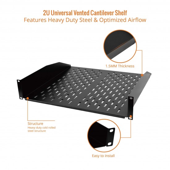 2U 18" Depth Vented Cantilever Shelf - No Lip