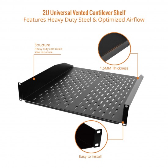 2U 22" Depth Vented Cantilever Shelf - No Lip