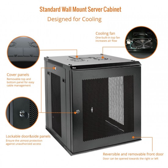 Standard 12U 450mm Depth  Wall-mount Cabinet Mesh Door Black Flat Pack
