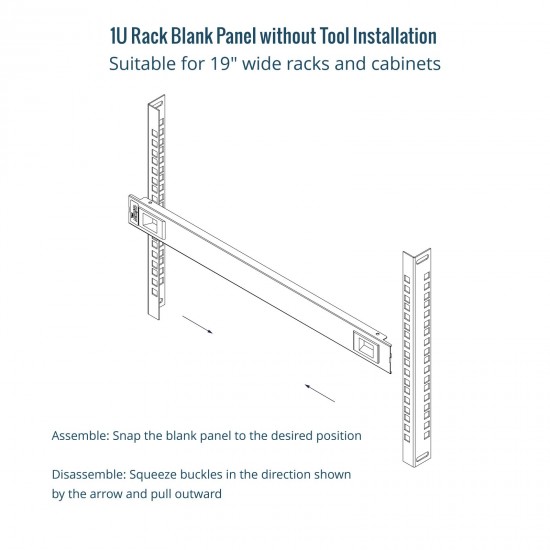 Tecmojo 1U Blanking Panel, Toolless Mounting, Steel 10 pack